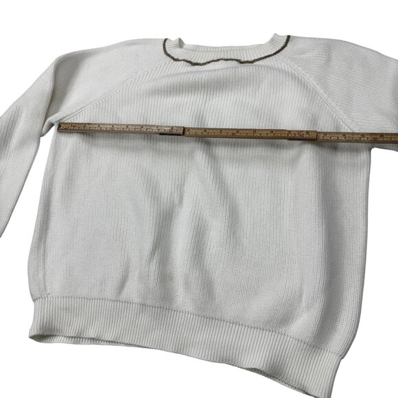 Brunello Cucinelli Womens White Knit Sweater With Metallic Trim Detail Size L Ma - Picture 9 of 11